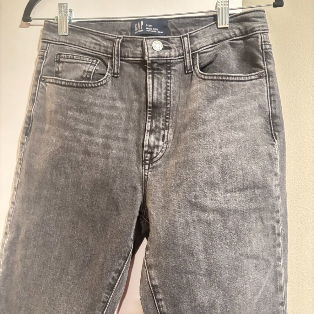Gap Denim High Rise Vintage Slim Women Black Wash Stretch Straight Leg Jean - Picture 2 of 11